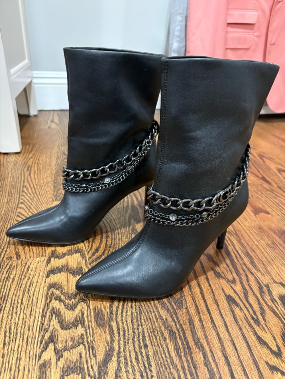 Women’s Guess Black Chain-Accent Pointed Toe Mid-Calf Boots